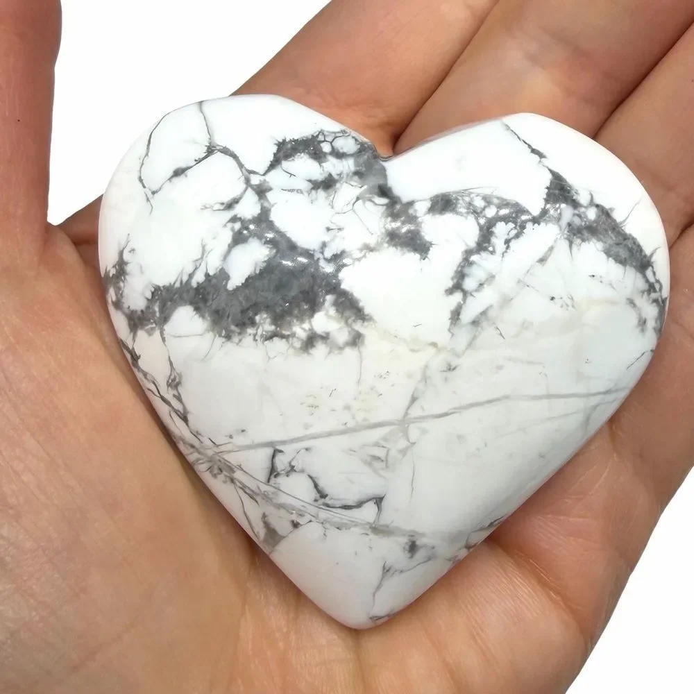 Howlite Puffy Heart Shaped Crystal Stone Carved Carving